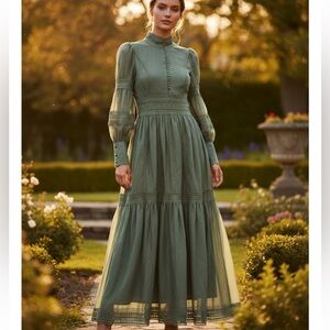 Chicwish olive VICTORIAN ELEGANCE CUTWORK LACE MAXI DRESS